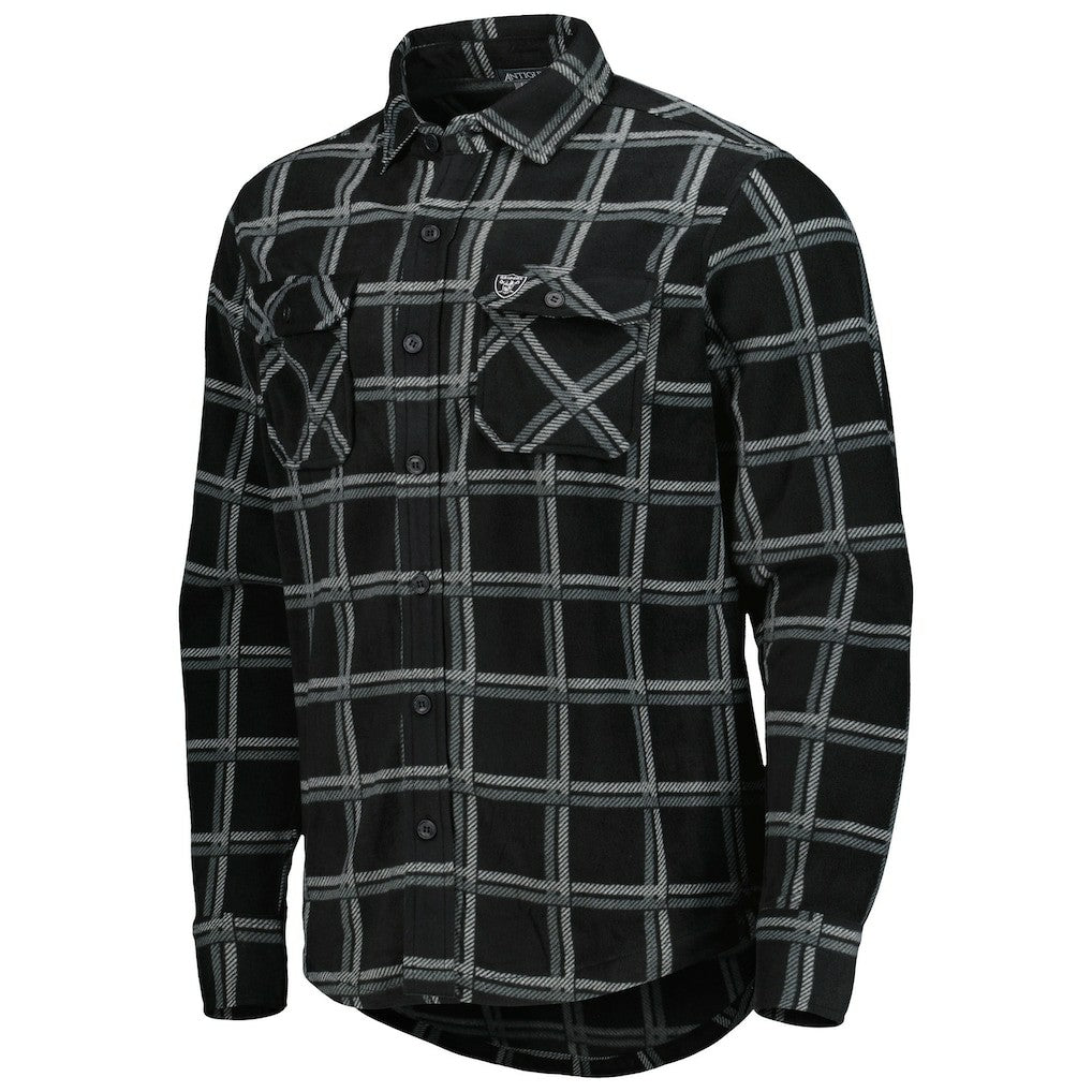 Las Vegas Raiders Antigua Industry Flannel Button-Up Shirt Jacket - Black on sale