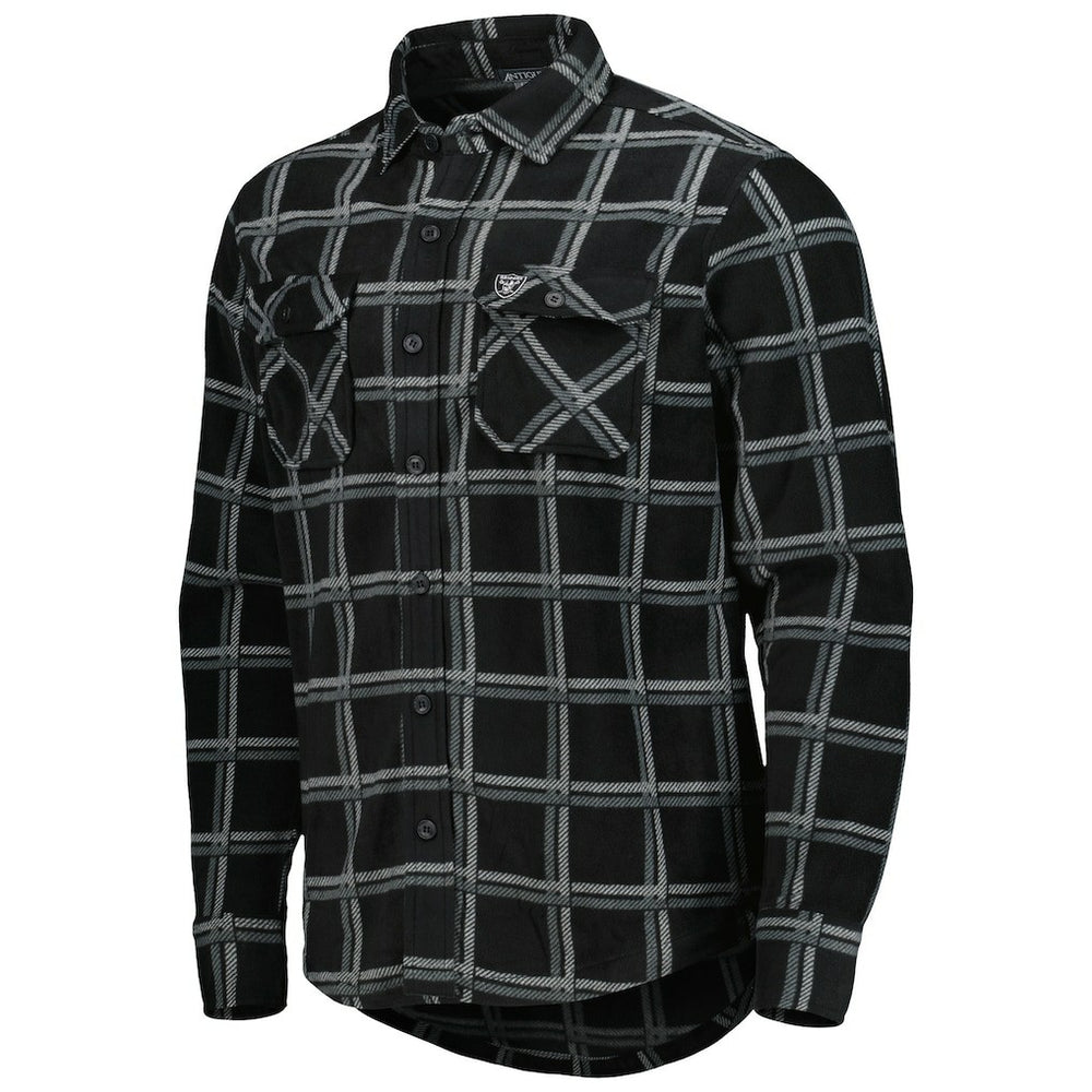 Las Vegas Raiders Antigua Industry Flannel Button-Up Shirt Jacket - Black on sale