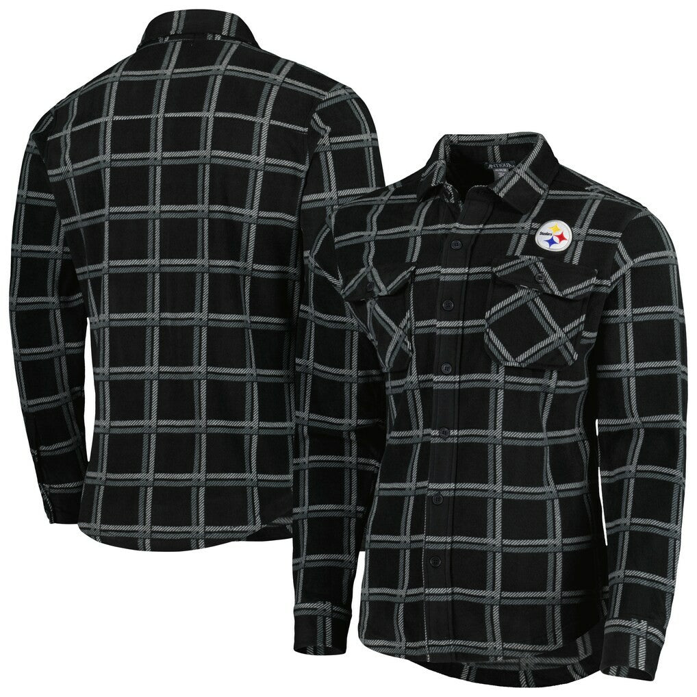 Pittsburgh Steelers Antigua Industry Flannel Button-Up Shirt Jacket - Black discount