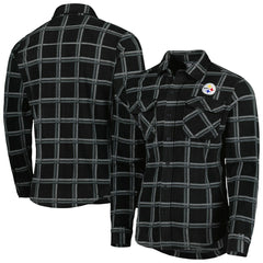 Pittsburgh Steelers Antigua Industry Flannel Button-Up Shirt Jacket - Black discount