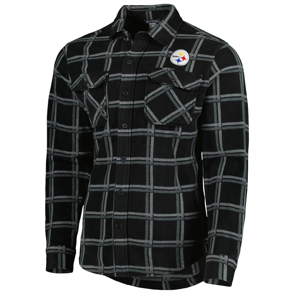 Pittsburgh Steelers Antigua Industry Flannel Button-Up Shirt Jacket - Black discount