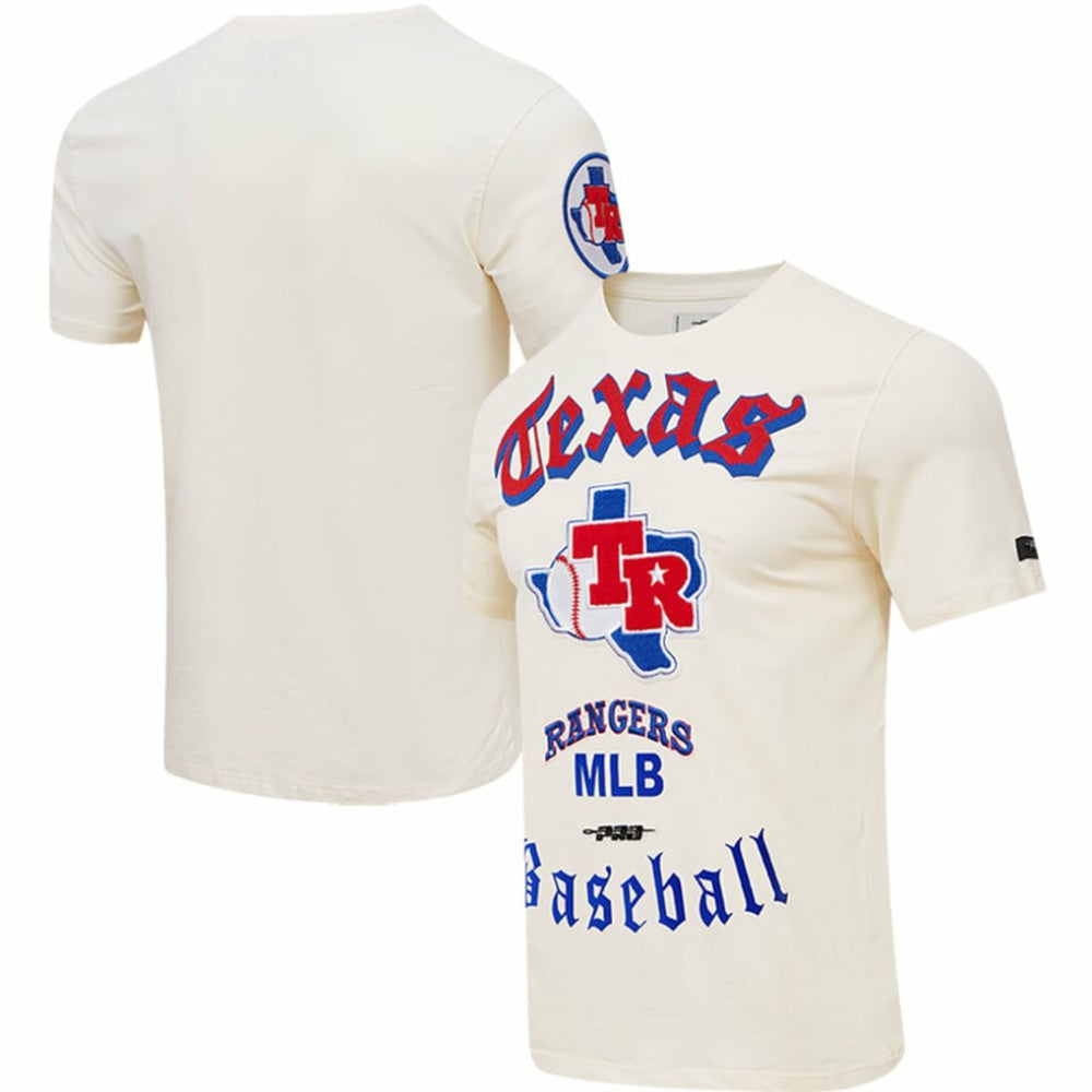 Texas Rangers Pro Standard Cooperstown Collection Old English T-Shirt Cream