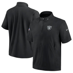 Las Vegas Raiders Sideline Coach Short Sleeve Hoodie Quarter-Zip Jacket - Black discount