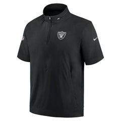 Las Vegas Raiders Sideline Coach Short Sleeve Hoodie Quarter-Zip Jacket - Black discount