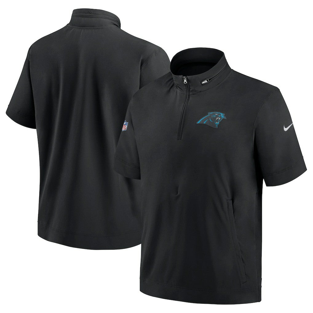 Carolina Panthers Sideline Coach Short Sleeve Hoodie Quarter-Zip Jacket - Black for sale