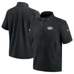 New York Jets Sideline Coach Short Sleeve Hoodie Quarter-Zip Jacket - Black on sale