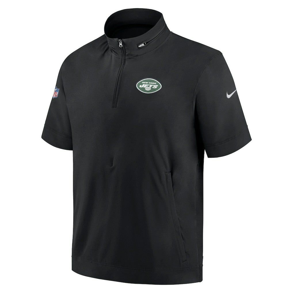 New York Jets Sideline Coach Short Sleeve Hoodie Quarter-Zip Jacket - Black on sale