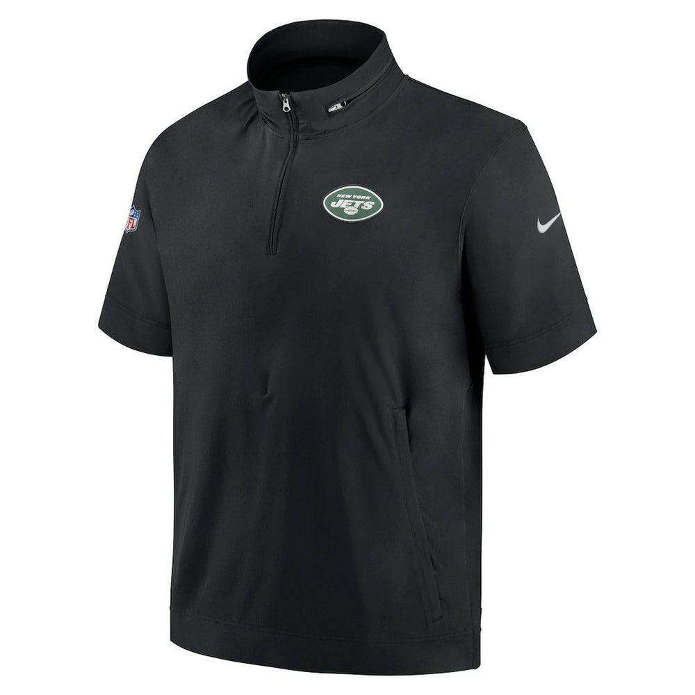 New York Jets Sideline Coach Short Sleeve Hoodie Quarter-Zip Jacket - Black on sale