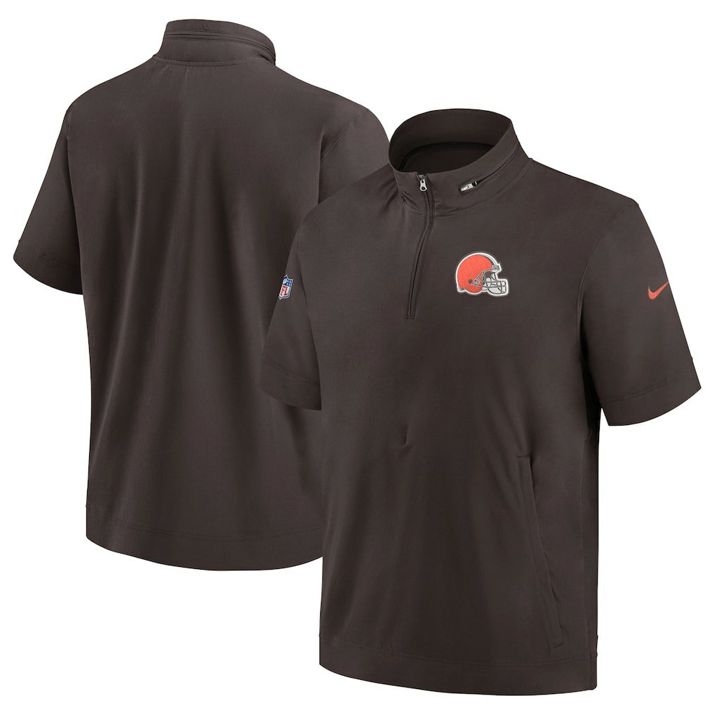 Cleveland Browns Sideline Coach Short Sleeve Hoodie Quarter-Zip Jacket - Brown online