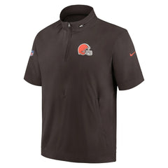 Cleveland Browns Sideline Coach Short Sleeve Hoodie Quarter-Zip Jacket - Brown online