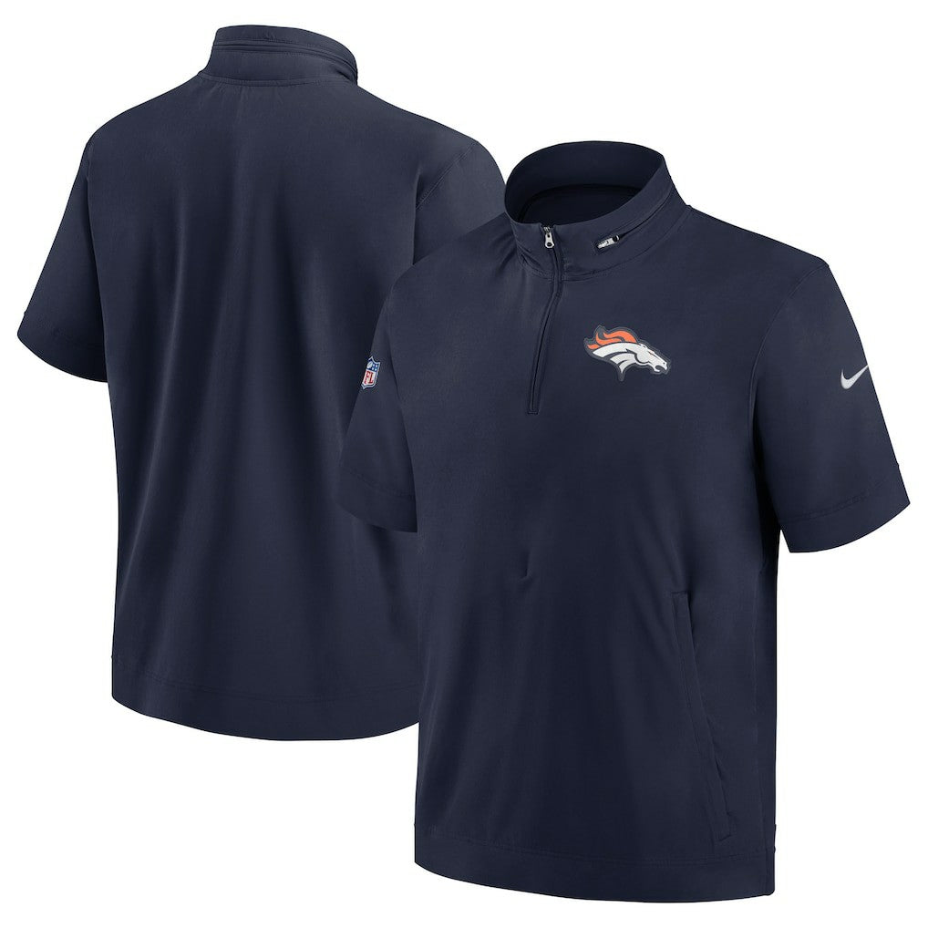 Denver Broncos Sideline Coach Short Sleeve Hoodie Quarter-Zip Jacket - Navy outlet