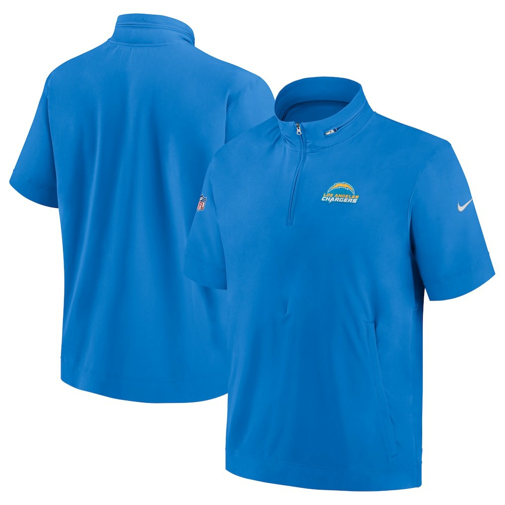 Los Angeles Chargers Sideline Coach Short Sleeve Hoodie Quarter-Zip Jacket - Powder Blue cheap