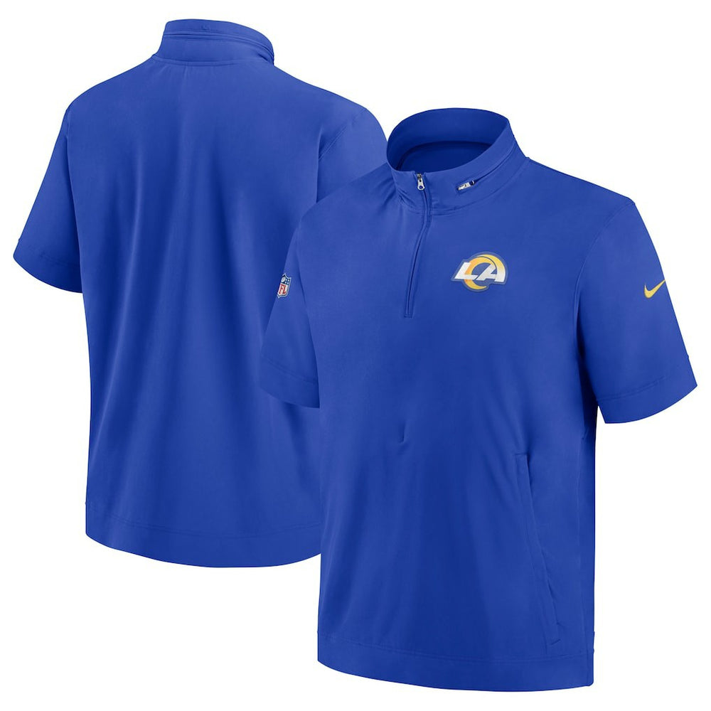 Los Angeles Rams Sideline Coach Short Sleeve Hoodie Quarter-Zip Jacket - Royal discount