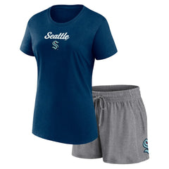 Seattle Kraken Fanatics Women's Script T-Shirt & Shorts Set - Navy/Gray Shorts