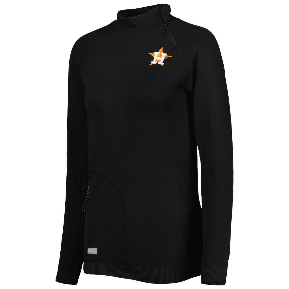Houston Astros Levelwear Women's Verse Asymmetrical Raglan Tri-Blend Quarter-Zip Jacket Black
