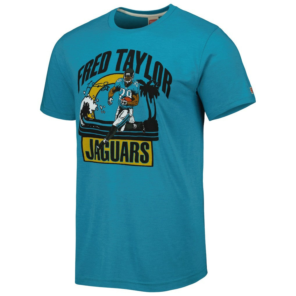 Fred Taylor Jacksonville Jaguars Homage Unisex Caricature Retired Player Tri-Blend T-Shirt - Teal for sale