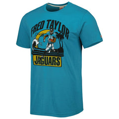Fred Taylor Jacksonville Jaguars Homage Unisex Caricature Retired Player Tri-Blend T-Shirt - Teal for sale