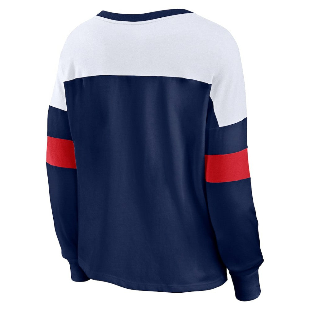 Boston Red Sox Women's Even Match Lace-Up Long Sleeve V-Neck T-Shirt Navy/White
