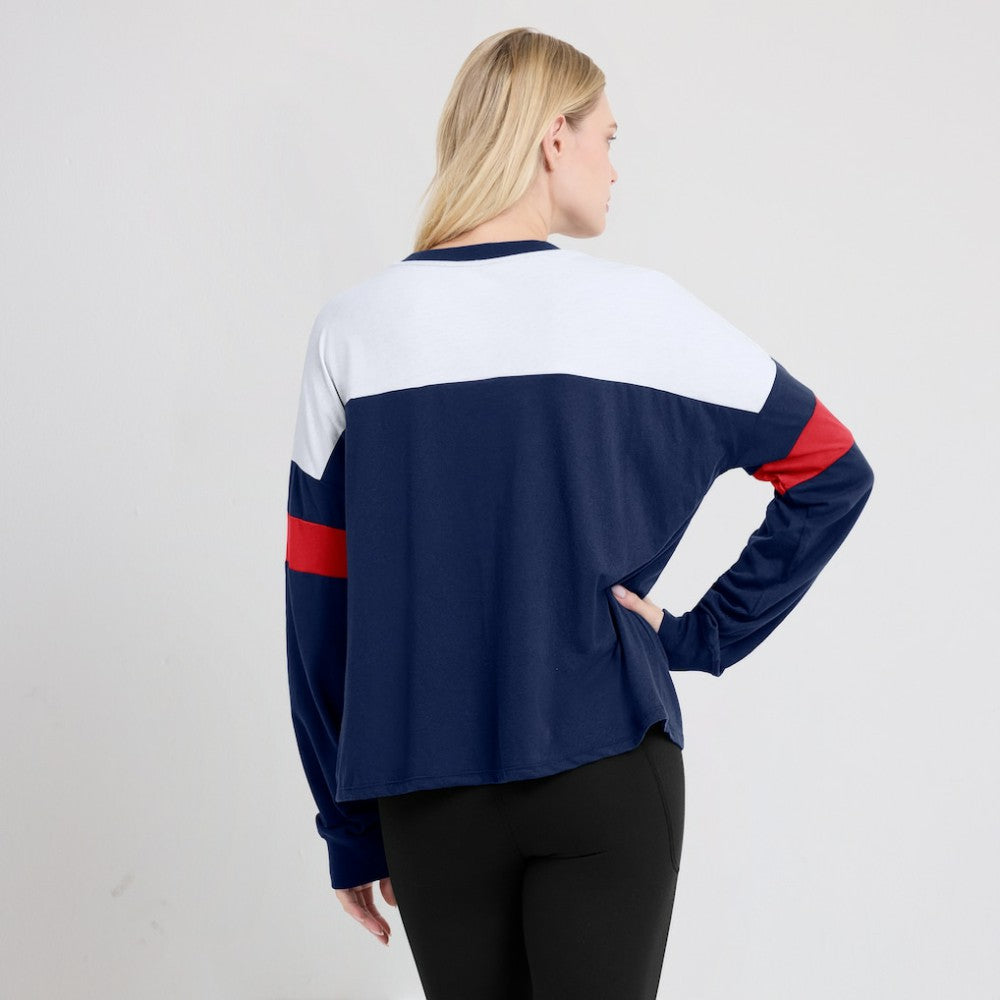 Boston Red Sox Women's Even Match Lace-Up Long Sleeve V-Neck T-Shirt Navy/White