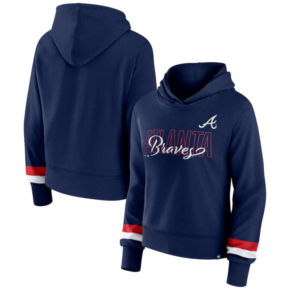 Atlanta Braves Women's Over Under Pullover Hoodie Navy