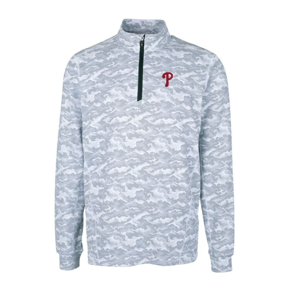 Philadelphia Phillies Cutter & Buck Big & Tall Traverse Camo Print Stretch Quarter-Zip Pullover Top Charcoal