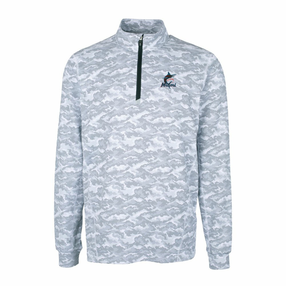Miami Marlins Cutter & Buck Big & Tall Traverse Camo Print Stretch Quarter-Zip Pullover Top Charcoal