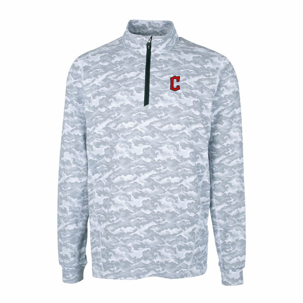 Cleveland Guardians Cutter & Buck Big & Tall Traverse Camo Print Stretch Quarter-Zip Pullover Top Charcoal