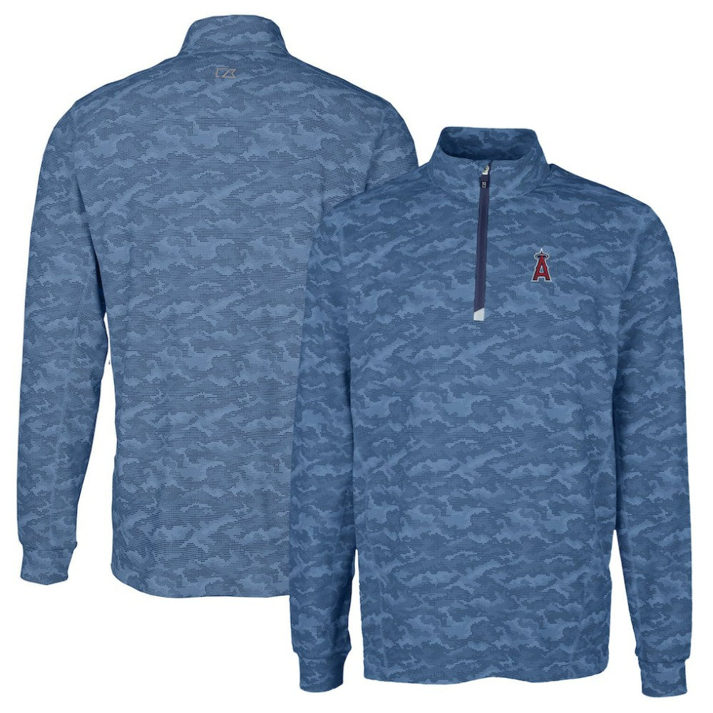Los Angeles Angels Cutter & Buck Big & Tall Traverse Camo Print Stretch Quarter-Zip Pullover Top Navy