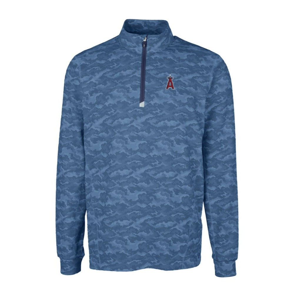 Los Angeles Angels Cutter & Buck Big & Tall Traverse Camo Print Stretch Quarter-Zip Pullover Top Navy