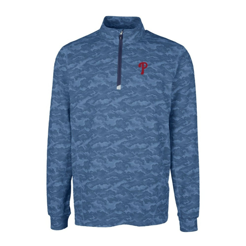 Philadelphia Phillies Cutter & Buck Traverse Camo Print Stretch Quarter-Zip Pullover Top Navy