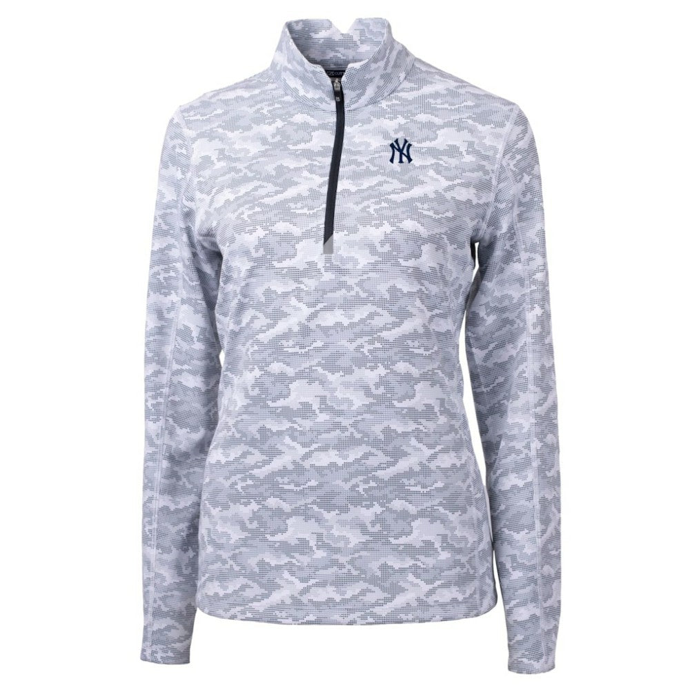 New York Yankees Cutter & Buck Women's Traverse Camo Print Stretch Quarter-Zip Pullover Top Charcoal