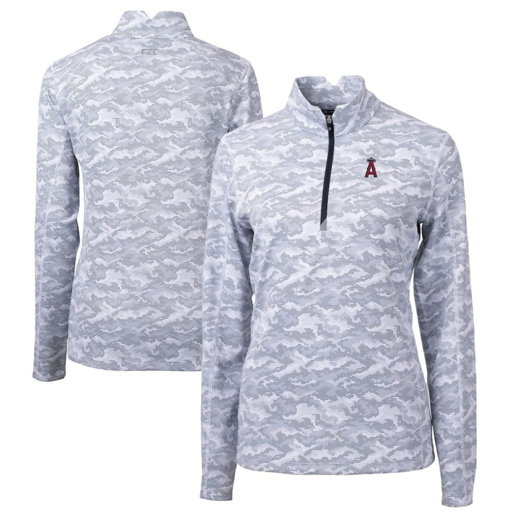 Los Angeles Angels Cutter & Buck Women's Traverse Camo Print Stretch Quarter-Zip Pullover Top Charcoal