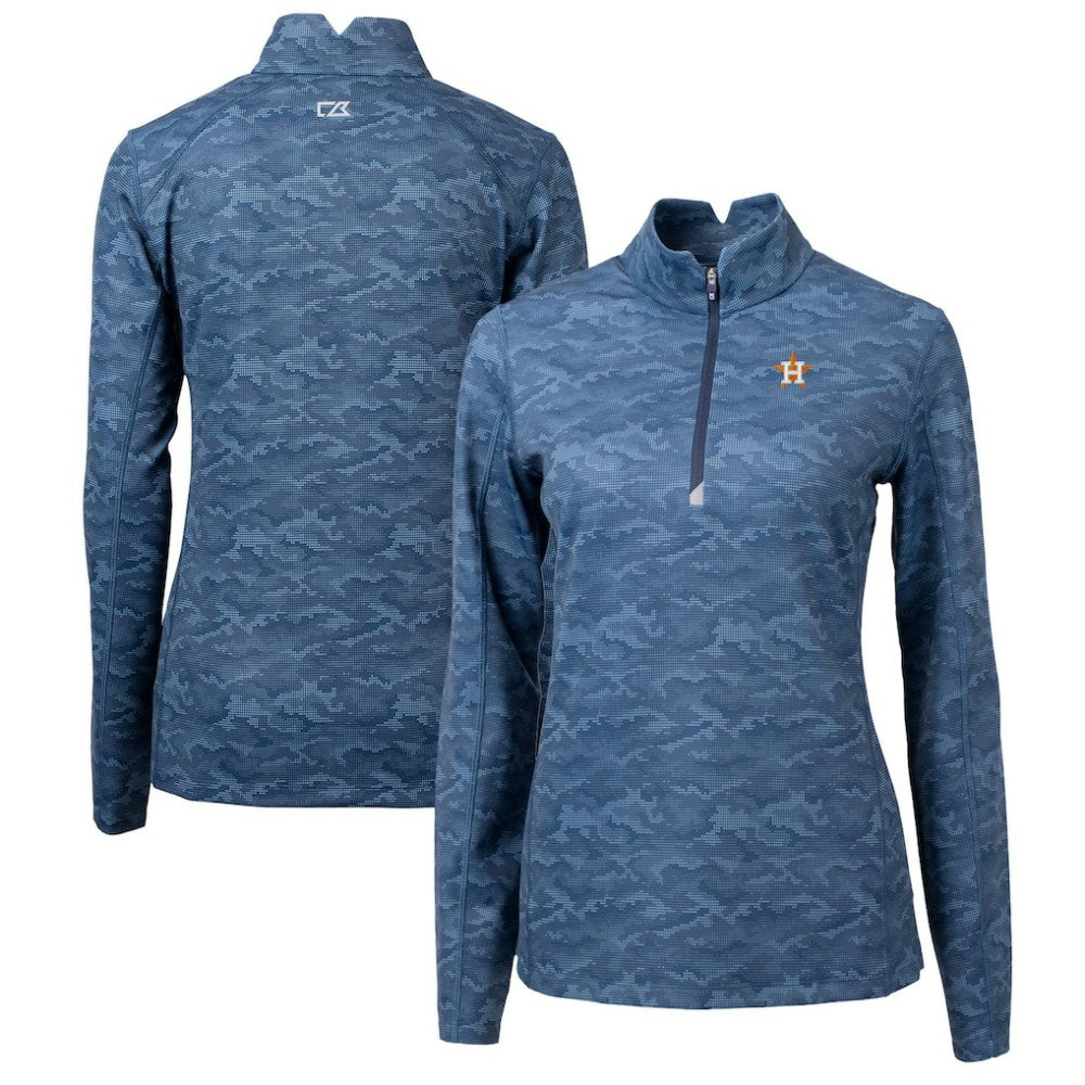 Houston Astros Cutter & Buck Women's Traverse Camo Print Stretch Quarter-Zip Pullover Top Navy