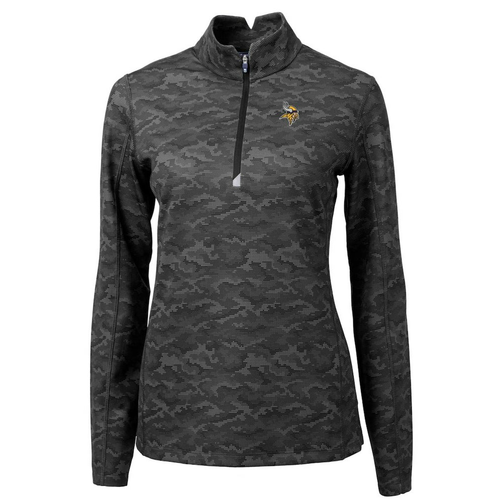 Minnesota Vikings Cutter & Buck Women's Traverse Camo Print Stretch Quarter-Zip Pullover Top - Black online