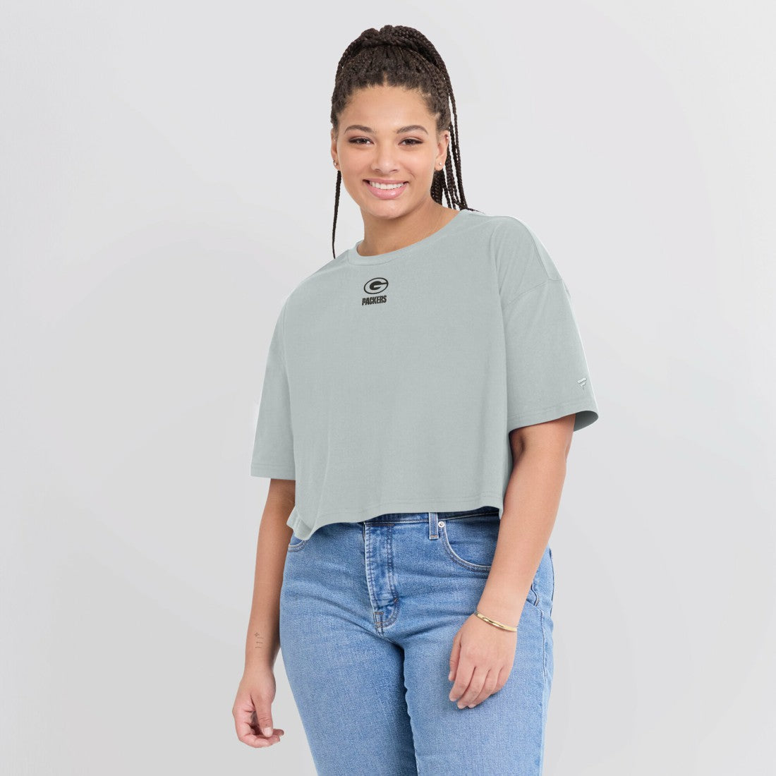 Green Bay Packers Women's Elements Super Soft Boxy Cropped T-Shirt - Gray outlet