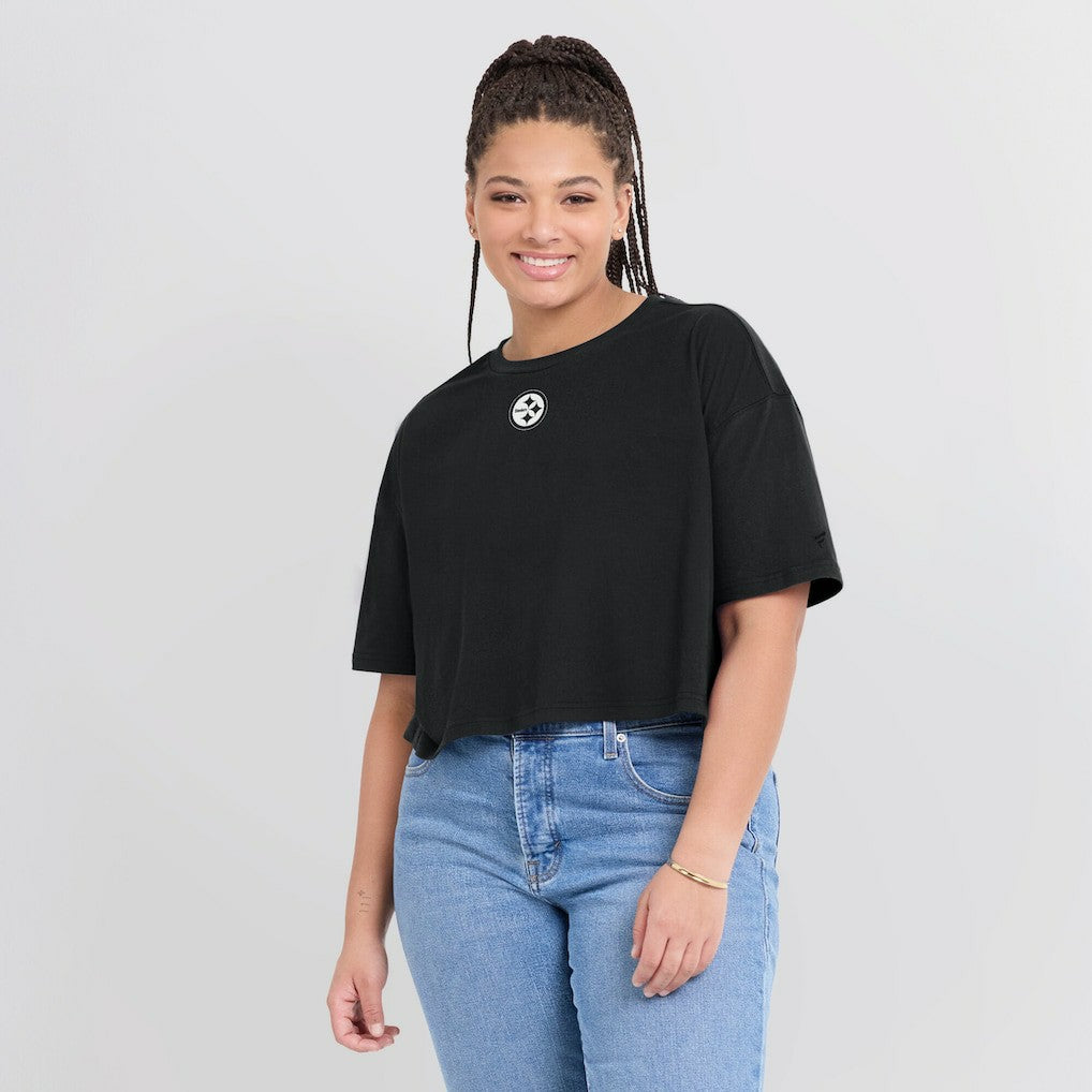Pittsburgh Steelers Women's Elements Super Soft Boxy Cropped T-Shirt - Black online