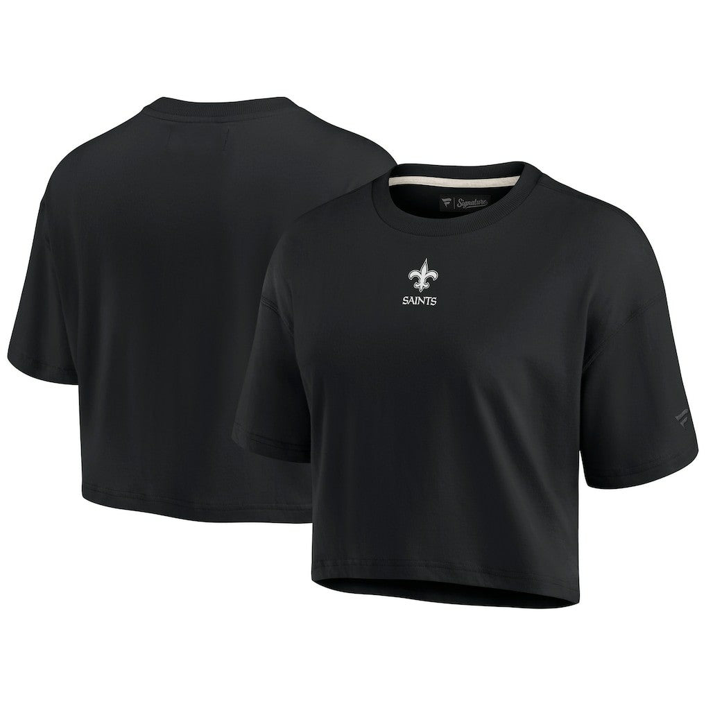 New Orleans Saints Women's Elements Super Soft Boxy Cropped T-Shirt - Black for sale