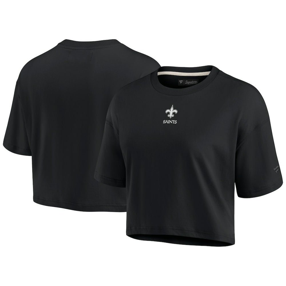 New Orleans Saints Women's Elements Super Soft Boxy Cropped T-Shirt - Black for sale