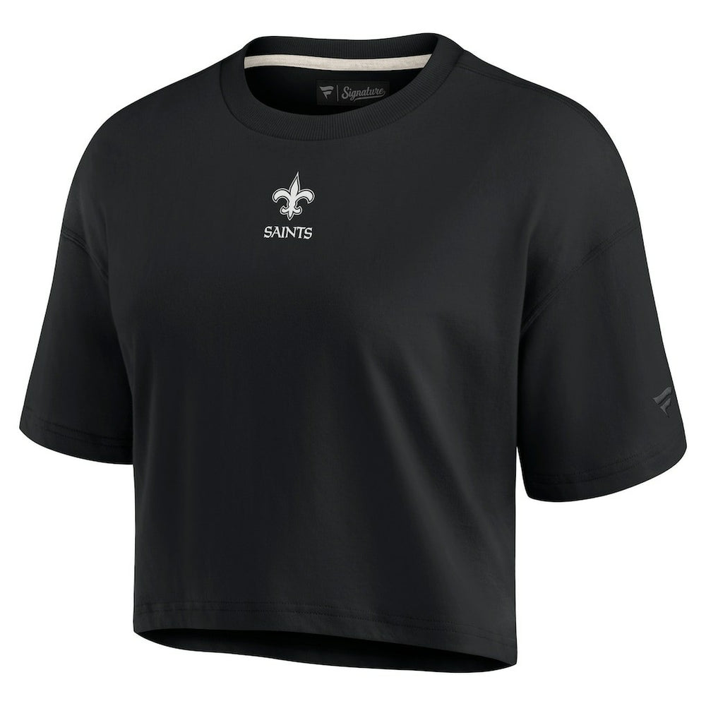 New Orleans Saints Women's Elements Super Soft Boxy Cropped T-Shirt - Black for sale