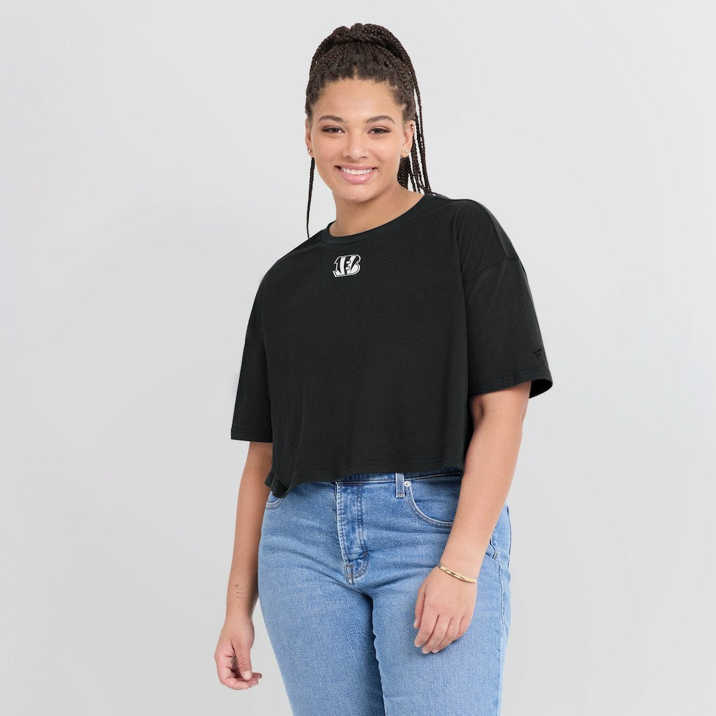 Cincinnati Bengals Women's Elements Super Soft Boxy Cropped T-Shirt - Black on sale
