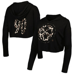 T.J. Watt Pittsburgh Steelers Majestic Threads Women's Leopard Player Name & Number Long Sleeve Cropped Hoodie - Black outlet