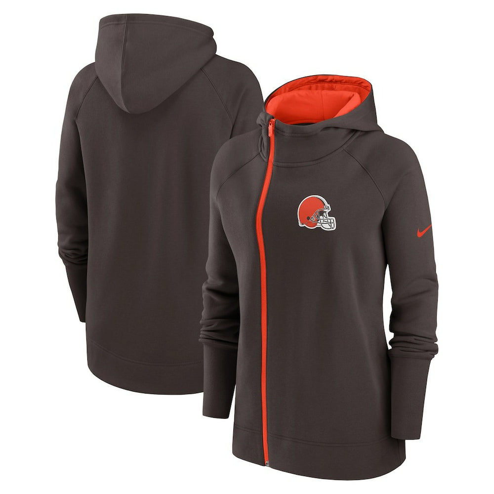 Cleveland Browns Women's Asymmetrical Raglan Full-Zip Hoodie - Brown on sale