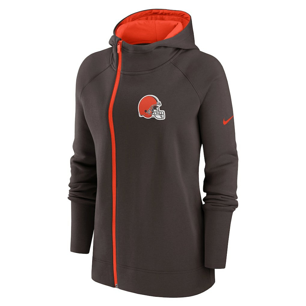 Cleveland Browns Women's Asymmetrical Raglan Full-Zip Hoodie - Brown on sale