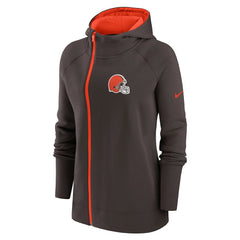 Cleveland Browns Women's Asymmetrical Raglan Full-Zip Hoodie - Brown on sale
