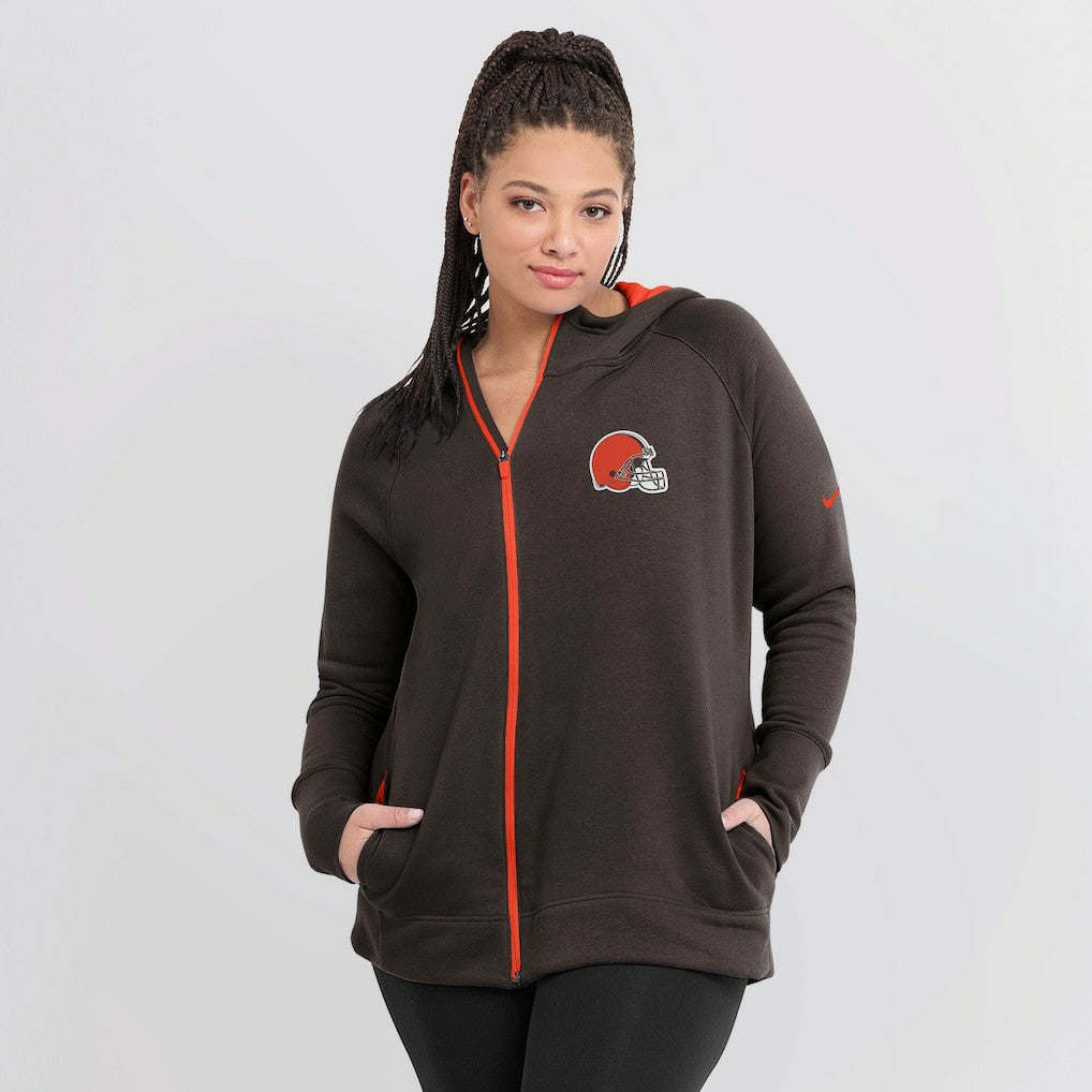 Cleveland Browns Women's Asymmetrical Raglan Full-Zip Hoodie - Brown on sale