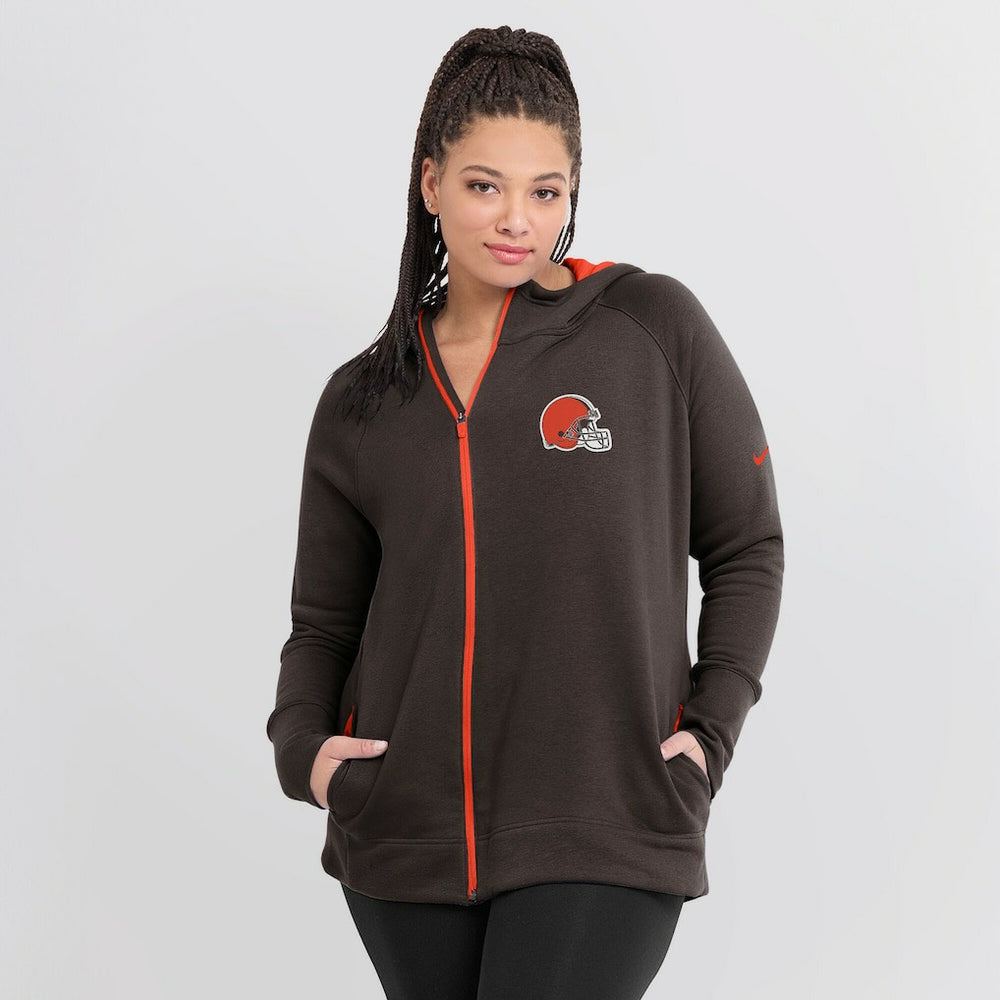 Cleveland Browns Women's Asymmetrical Raglan Full-Zip Hoodie - Brown on sale