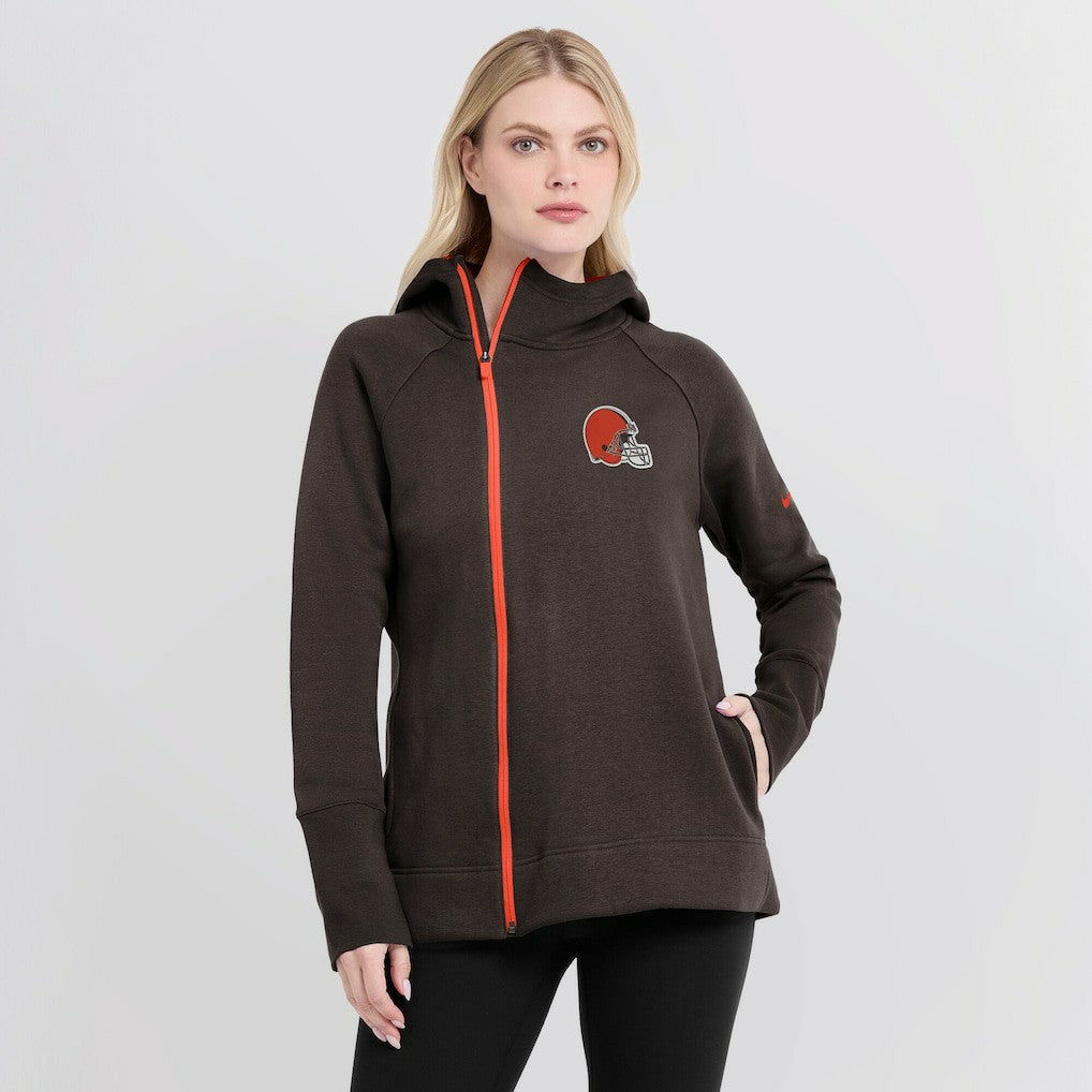 Cleveland Browns Women's Asymmetrical Raglan Full-Zip Hoodie - Brown on sale