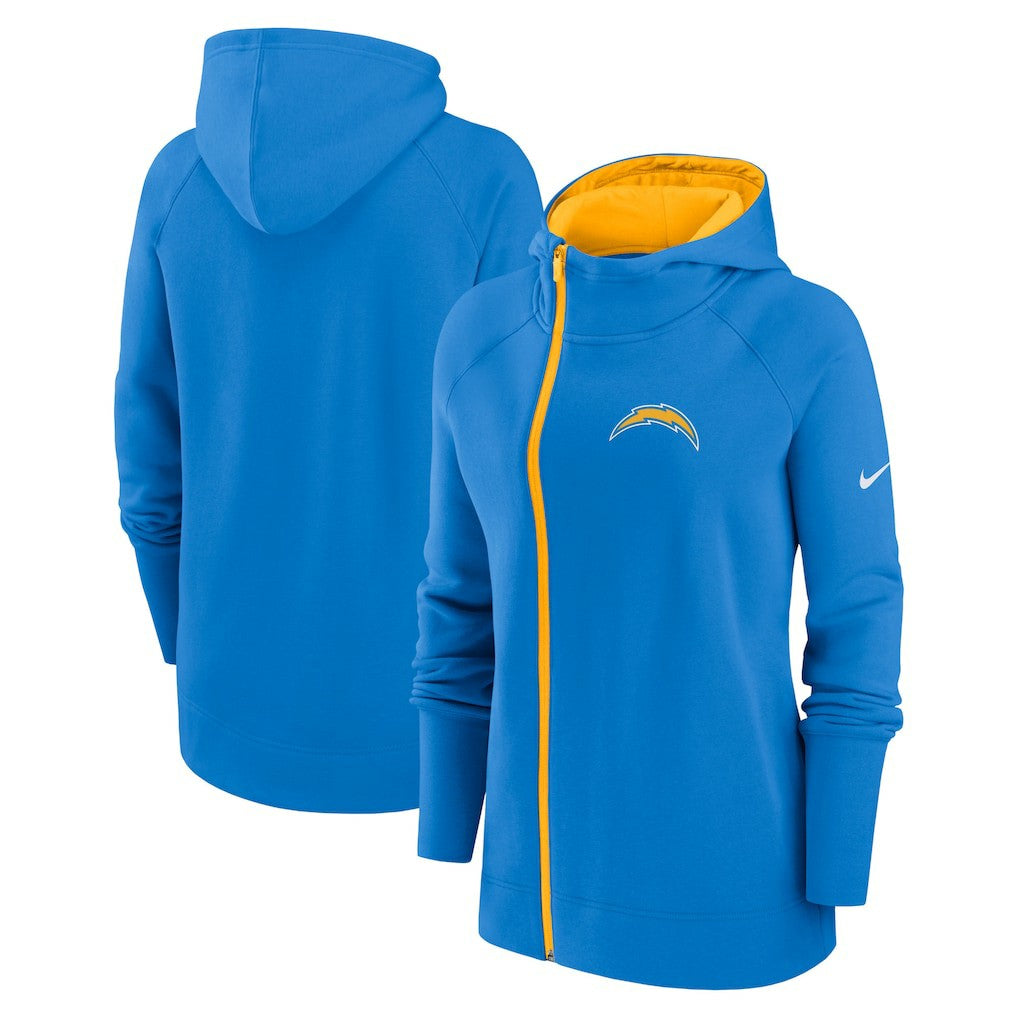 Los Angeles Chargers Women's Asymmetrical Raglan Full-Zip Hoodie - Powder Blue outlet