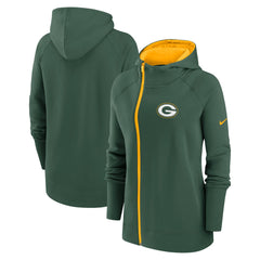 Green Bay Packers Women's Asymmetrical Raglan Full-Zip Hoodie - Green outlet