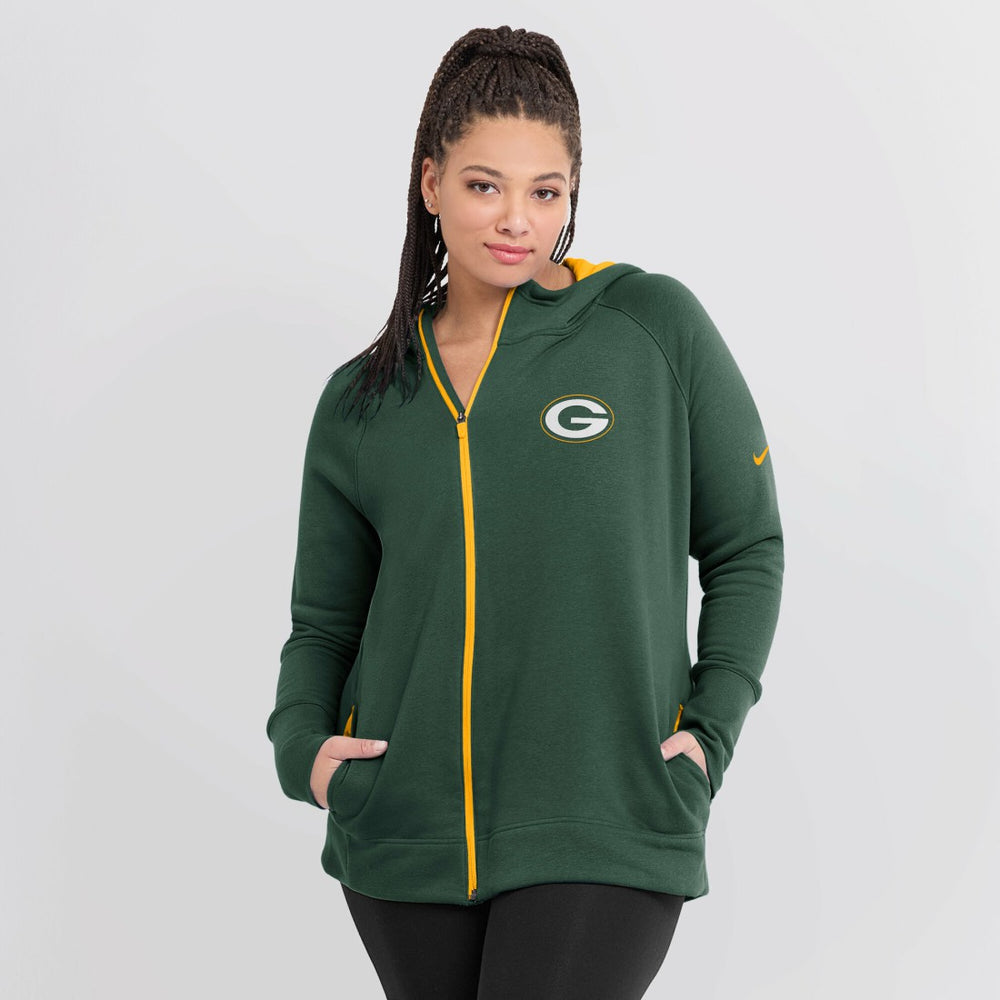 Green Bay Packers Women's Asymmetrical Raglan Full-Zip Hoodie - Green outlet